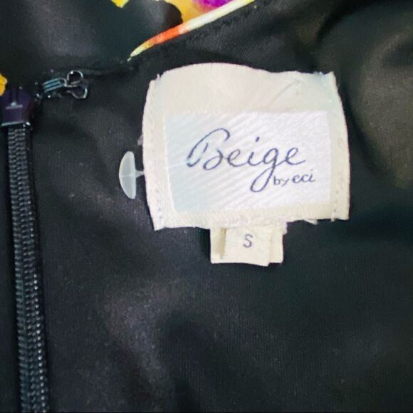 BEIGE by ECI Floral Black Purple Shift Halter Dress size Small - Picture 5 of 9